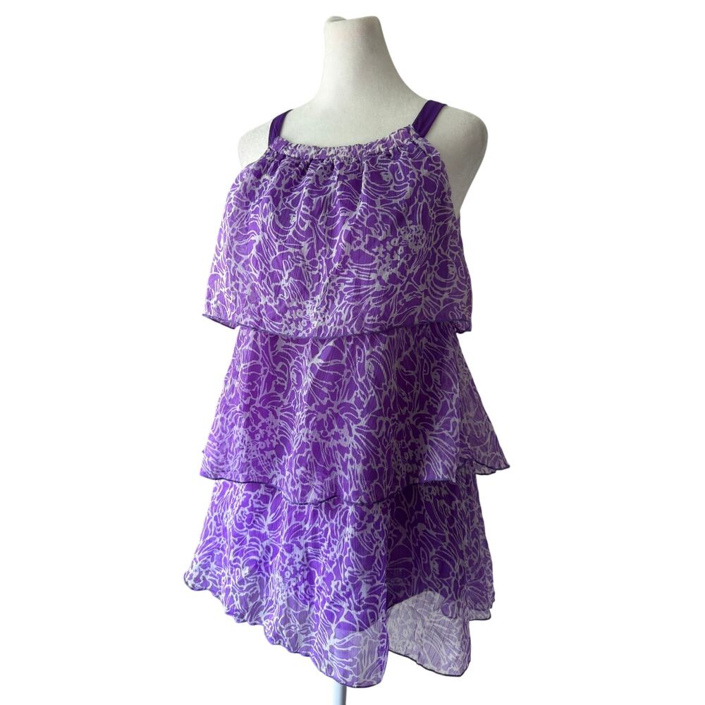 Vintage Y2K Aqua Blue Purple & Whit Tiered Tank Top